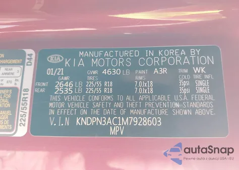 2021 Kia Sportage Ex from USA, damaged, VIN KNDPN3AC1M7928603